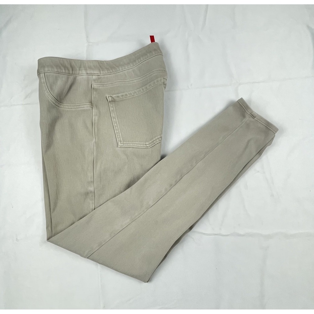 SPANX WOMENS LARGE PULL ON SKINNY PANTS KHAKI TAN STRETCH SHAPING JEANS